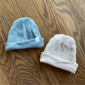 Set of 2 Organic Cotton Rib Baby Hats, Blue and Gray, 0-3 Months
